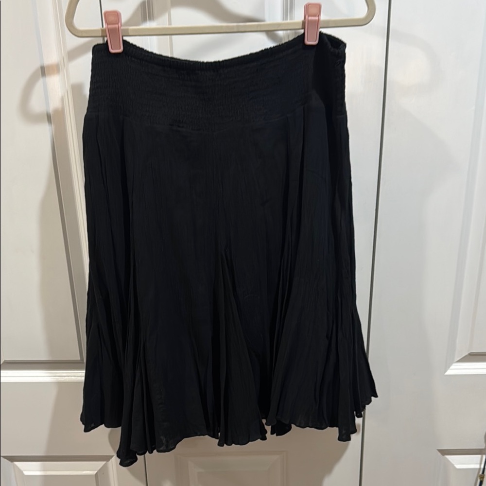 Anthropologie Black Knee-Length A-Line Skirt Crinkle Gauze